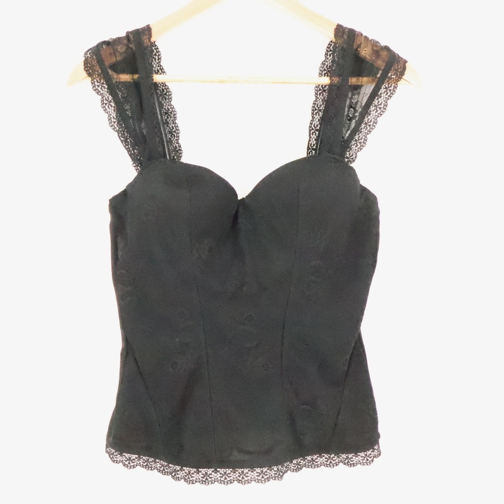 Lace Trim Corset Top Camisole Womens Size L Black Gothic Witchy Whimsigoth